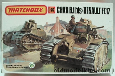 Matchbox 1/76 Char B.1 Bis and Renault FT.17 Tanks (Two Kits) with Diorama Display Base, 40176 plastic model kit